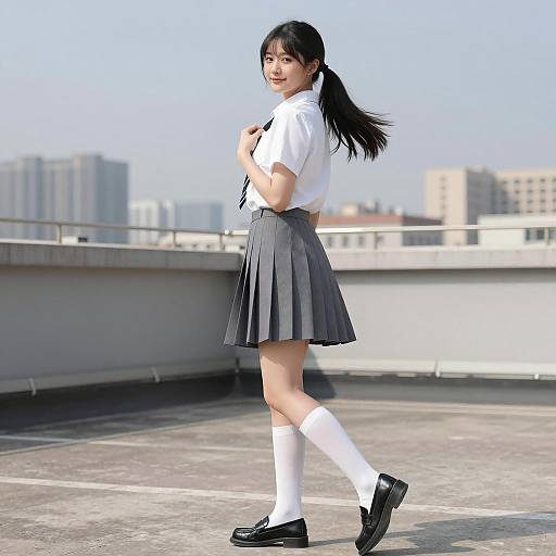 Elegant Asian Woman on Rooftop