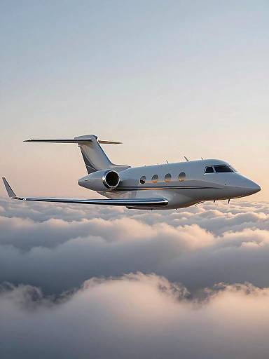 Golden Hour Private Jet Above Clouds