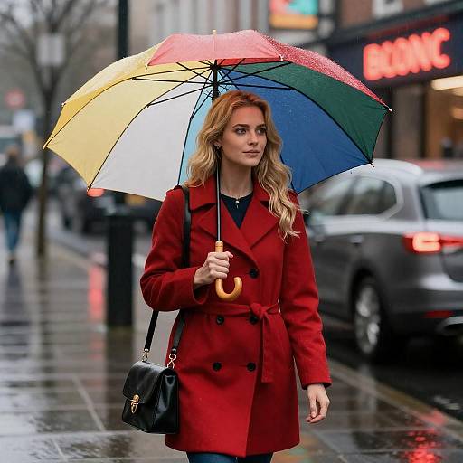 Blonde Woman in Rain with Umbrella