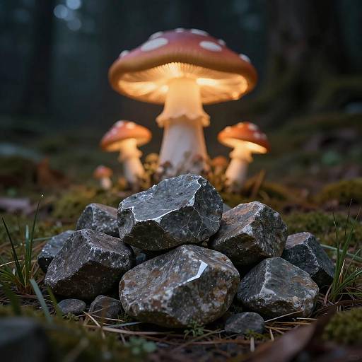 Glowing Giant Fantasy Mushroom at Night