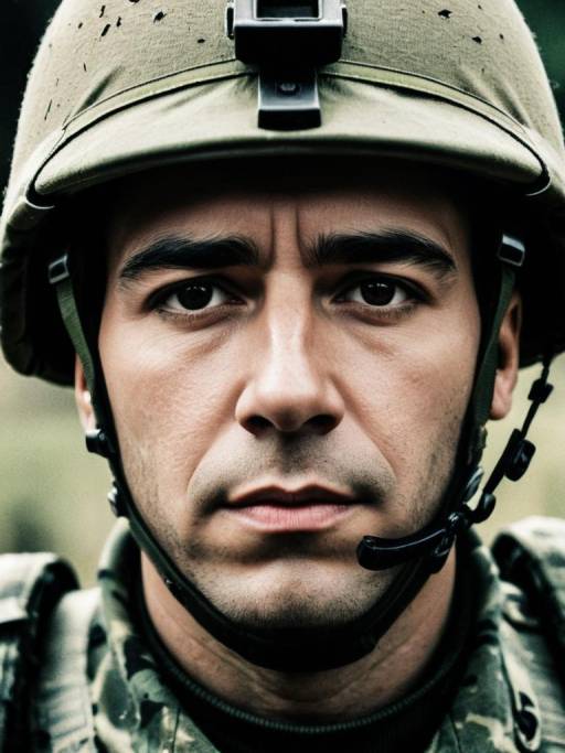 Close-Up of Male Soldier in Helmet