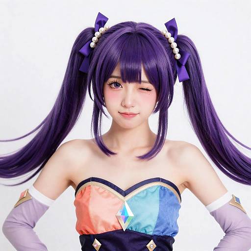 Playful Aether-Inspired Purple Twin-Tails Portrait