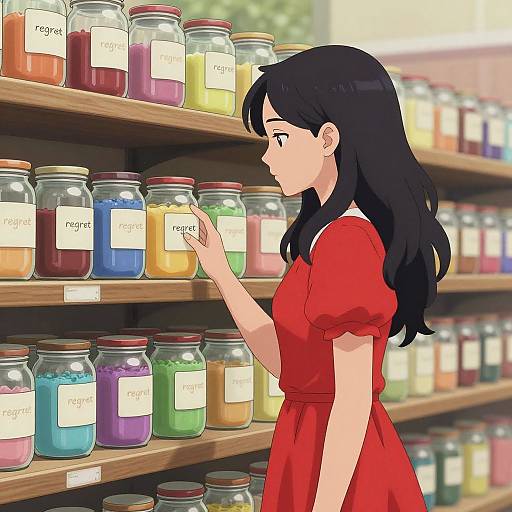 Anime Woman Choosing Emotion Jar