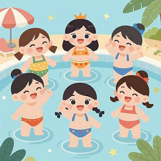 Cheerful Tween Bikini Pool Party