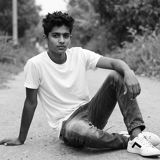 Black and White Portrait on Dirt Path
