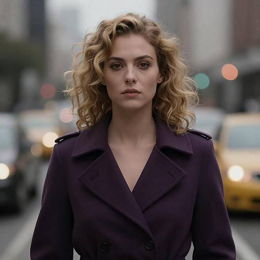 Blonde Woman in Purple Coat Portrait