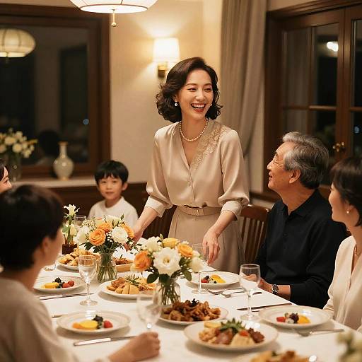 Elegant Mom at Family Gathering