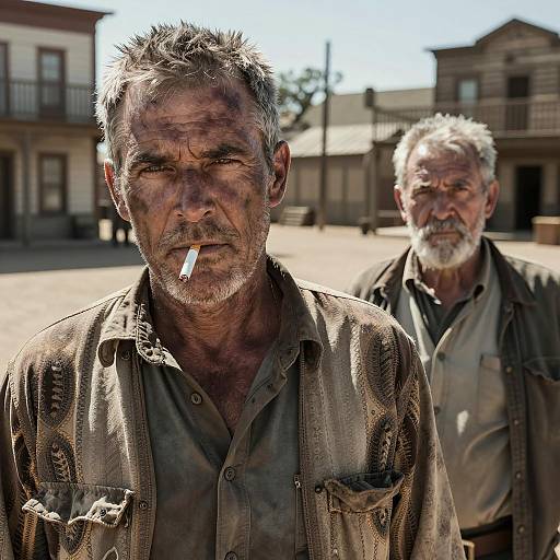Two Rugged Men in a Dusty Western Town