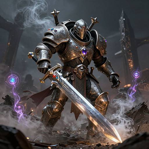 Battle-Worn Warforged with Glowing Sword