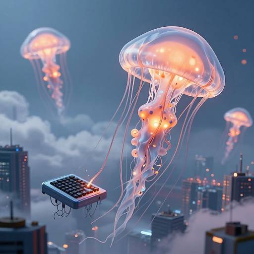 Surreal Cyberpunk Glowing Jellyfish