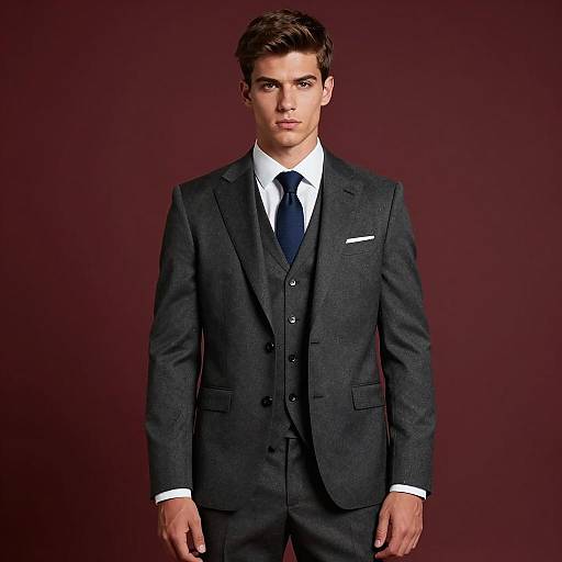 Young Man in Dark Gray Three-Piece Suit