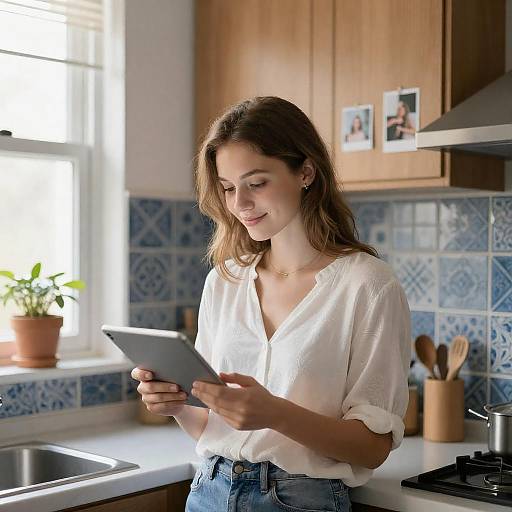 Bright Kitchen Moment with Young Woman