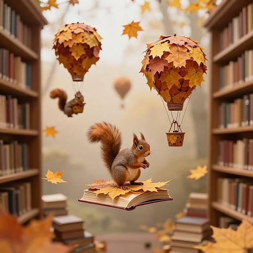 Squirrels Piloting Leaf Hot-Air Balloons