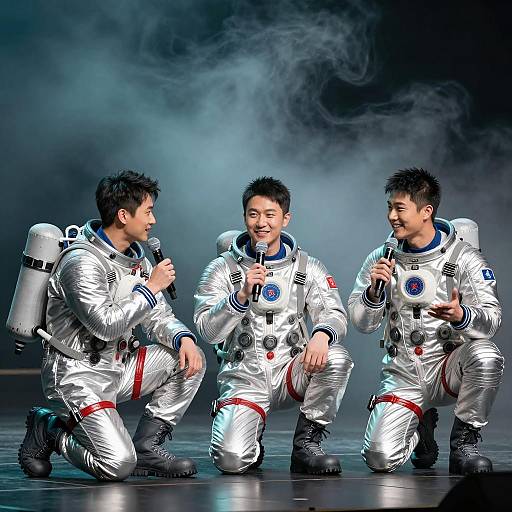 Three Astronauts Perform on Stage