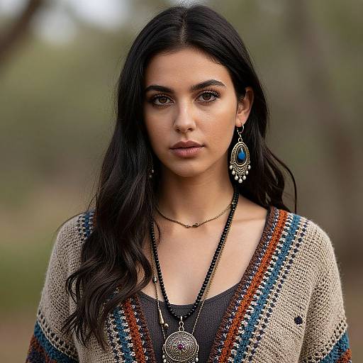 Realistic Boho Woman with Jewelry