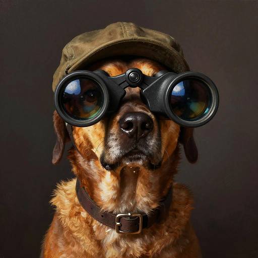Dog Explorer Wearing Binoculars