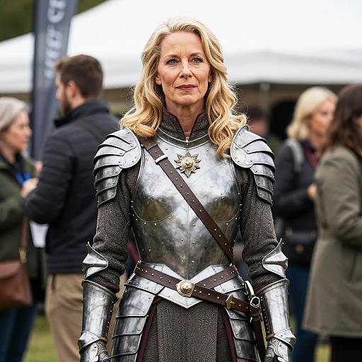 Woman in Excalibur-inspired Helen Mirren Cosplay Armor