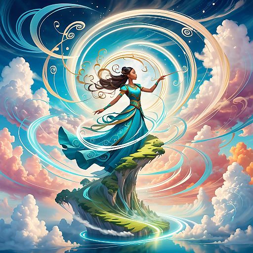 Ethereal Wind Dancer Among Floating Islands