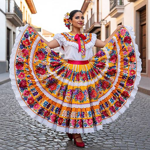 Woman Twirling Vibrant Mexican Skirt