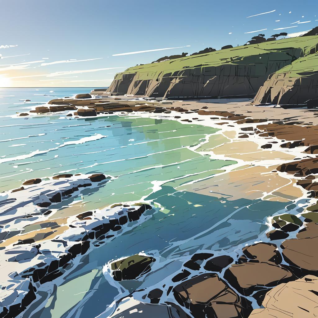 Sunny Rocky Headland Sketch Rendering