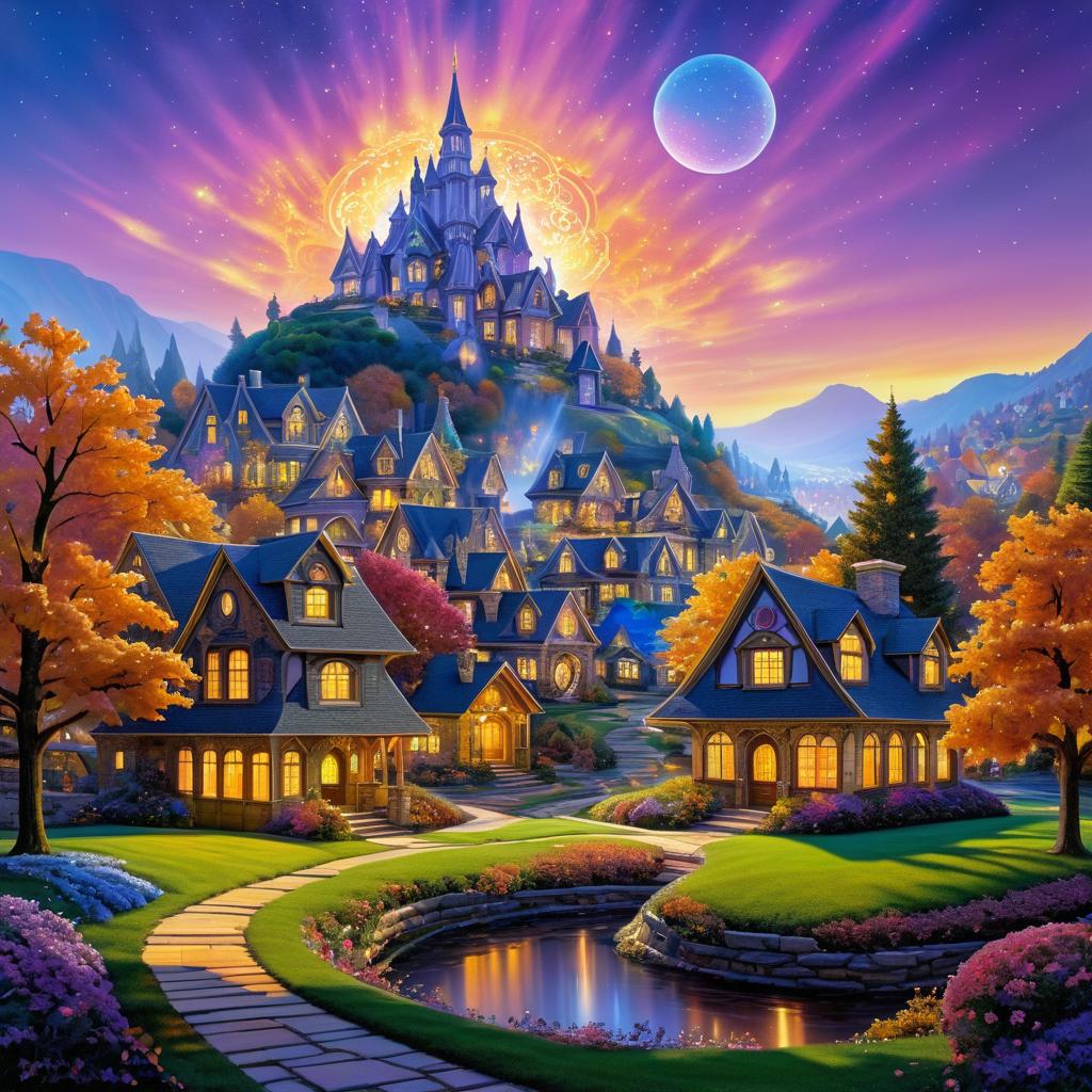 Epic Autumn Village Overlooking the Cosmos