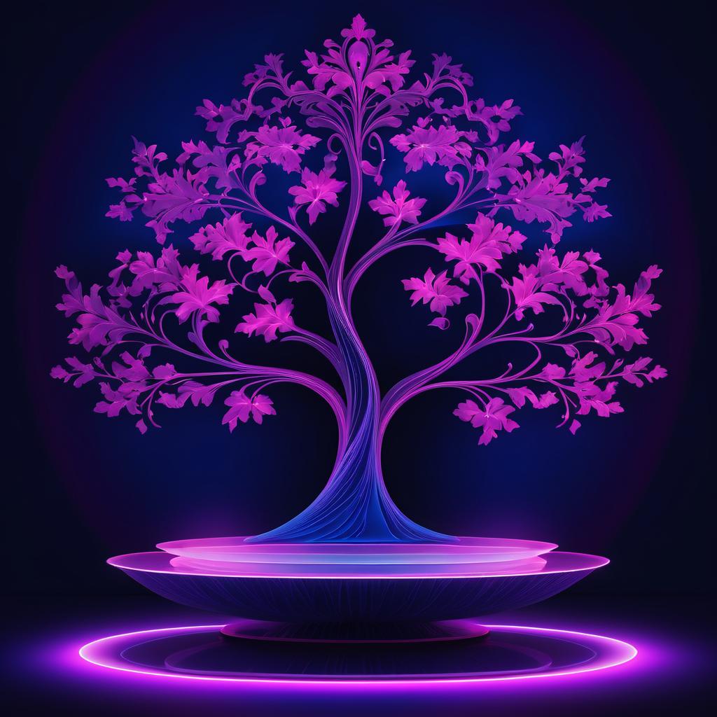 Ethereal Magenta Tree Light Art