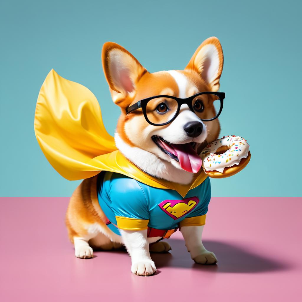 Corgi Superhero with a Sweet Treat