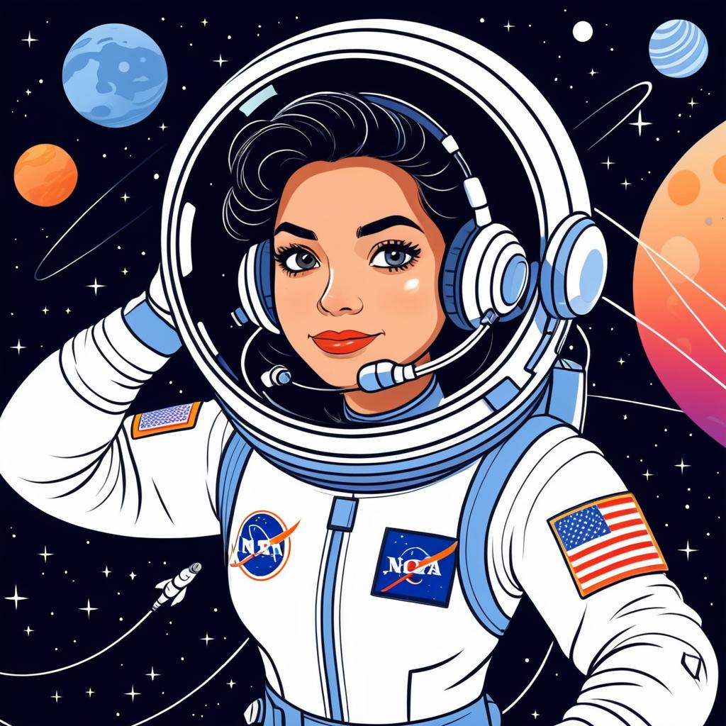 Aerial Cartoon Astronaut Female Design