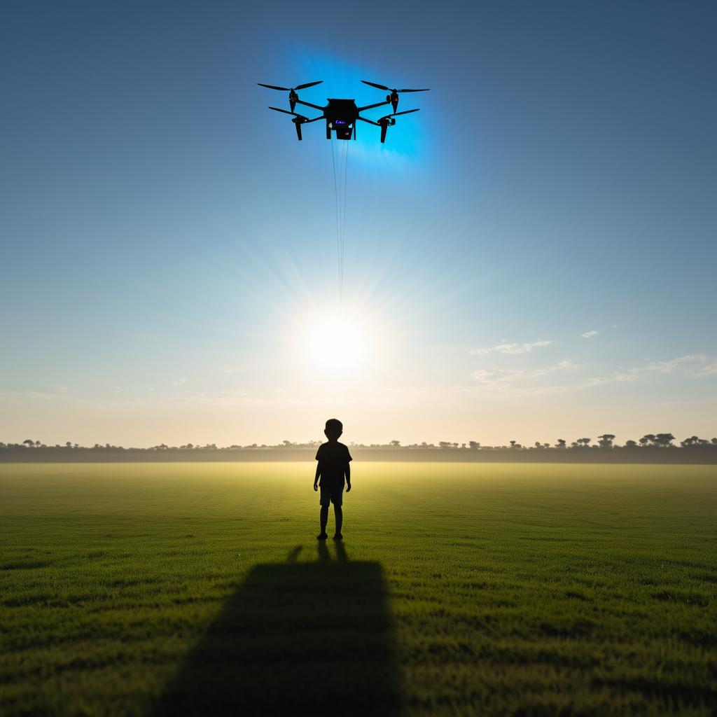 Silhouette of Drone and Kite Flyer