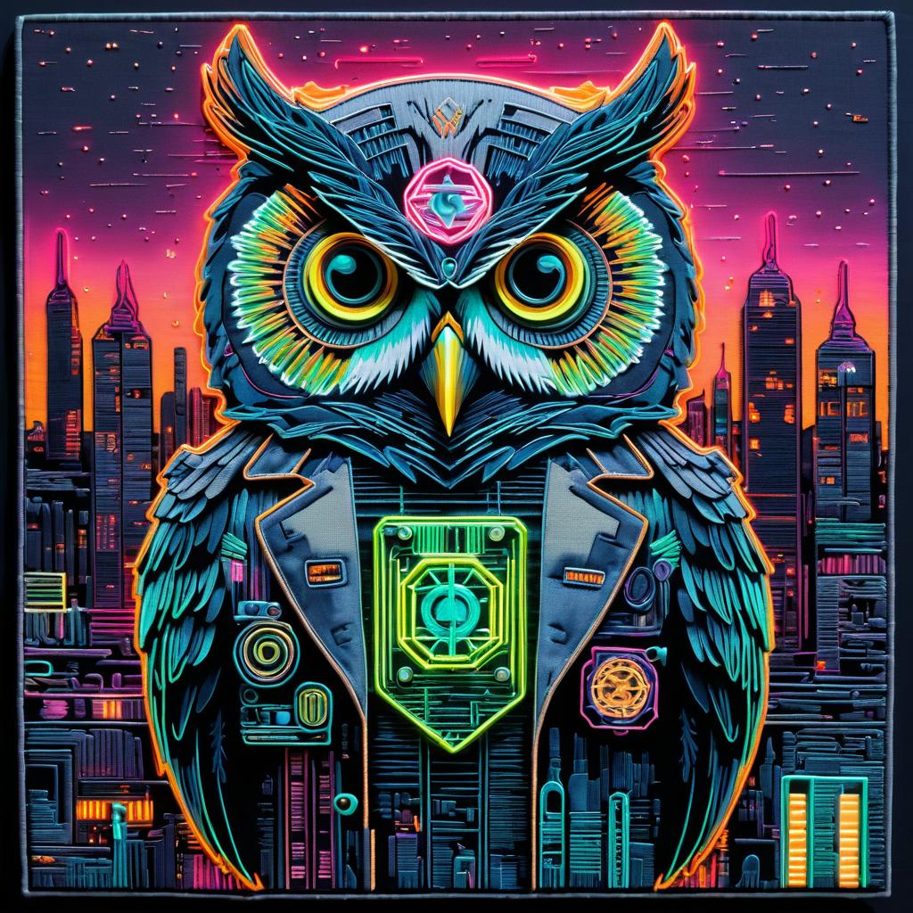 Surreal Cyberpunk Owl in Neon Cityscape