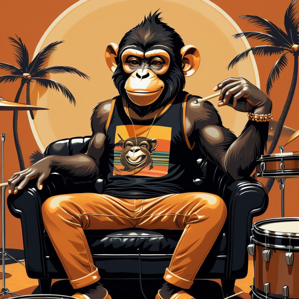 Retro Monkey Drummer on Couch