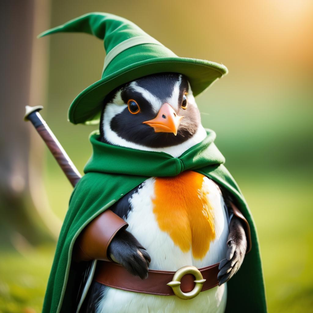 Whimsical Penguin as Robin Hood Pose