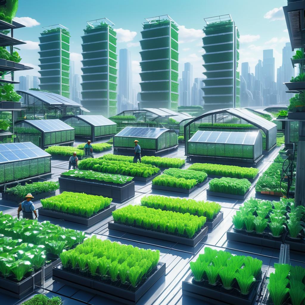 Futuristic Rooftop Farmers in Smart Greenhouses