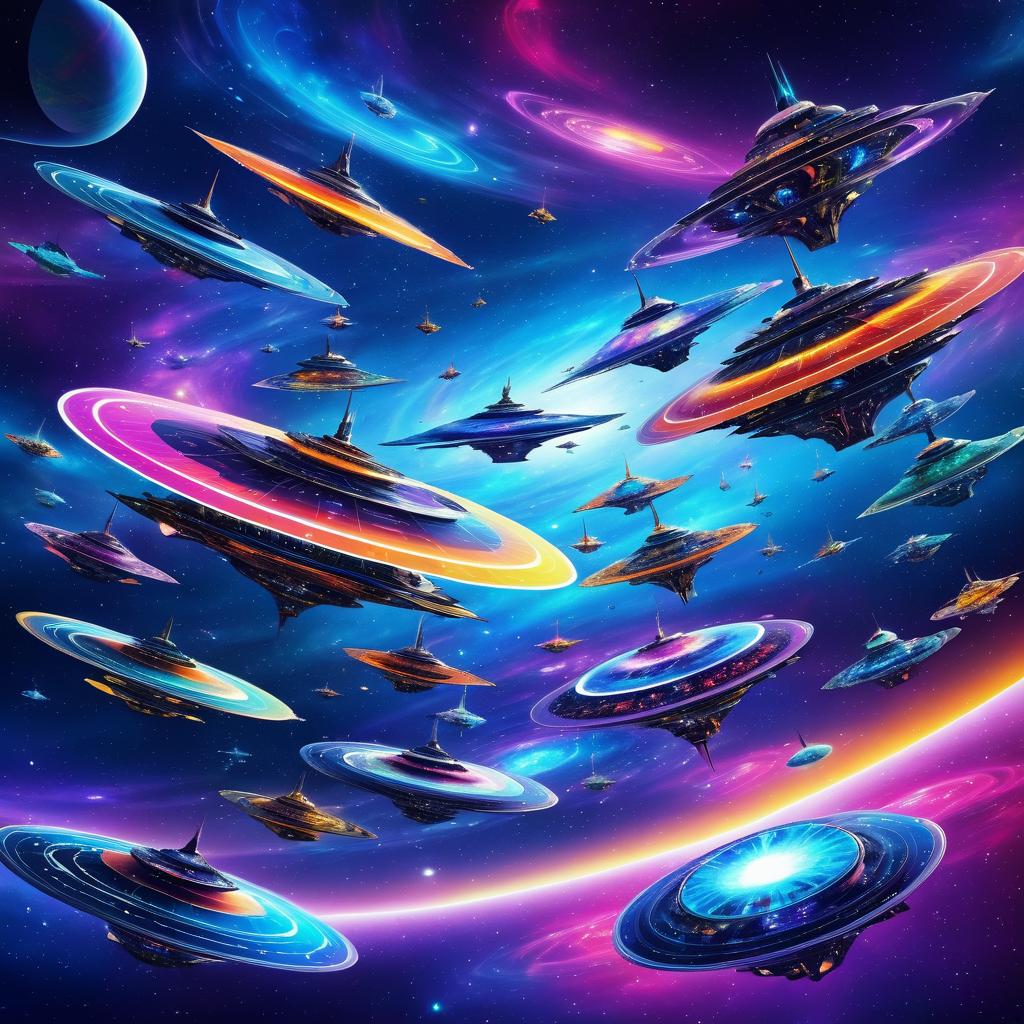 Futuristic Spaceships in Cosmic Wonder