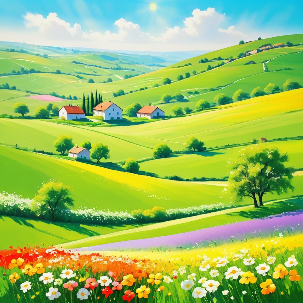 Vibrant Spring Countryside Landscape Painting