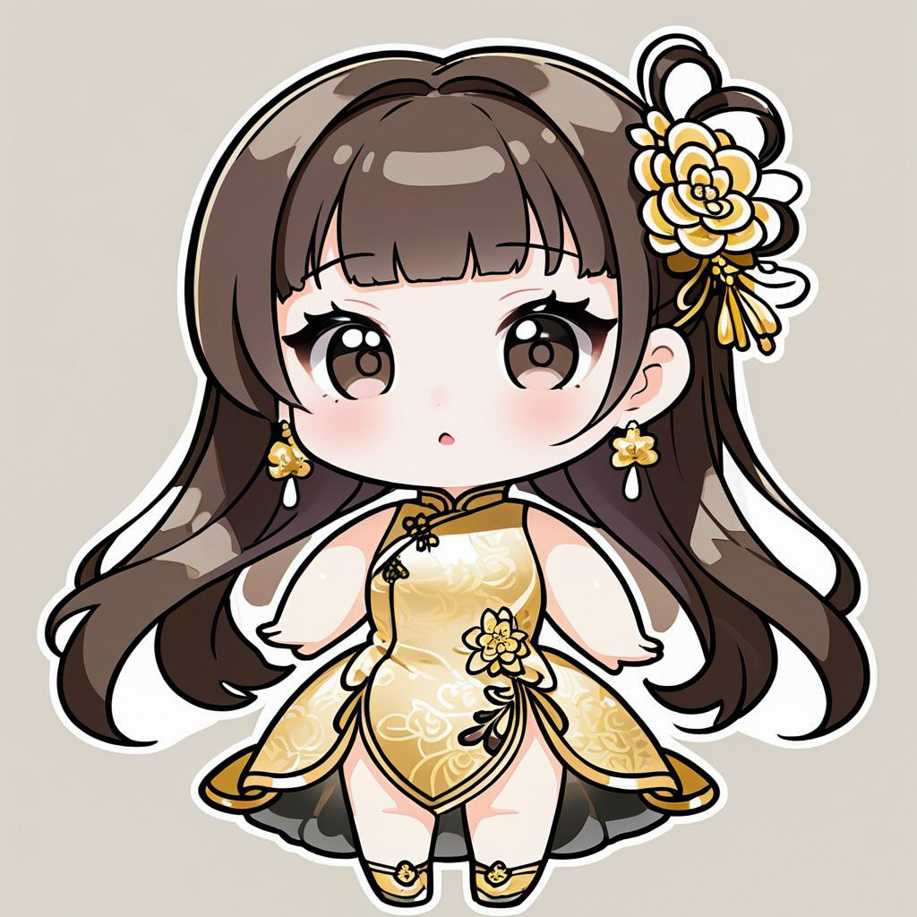 Glamorous Chibi Hostess in Gold Cheongsam