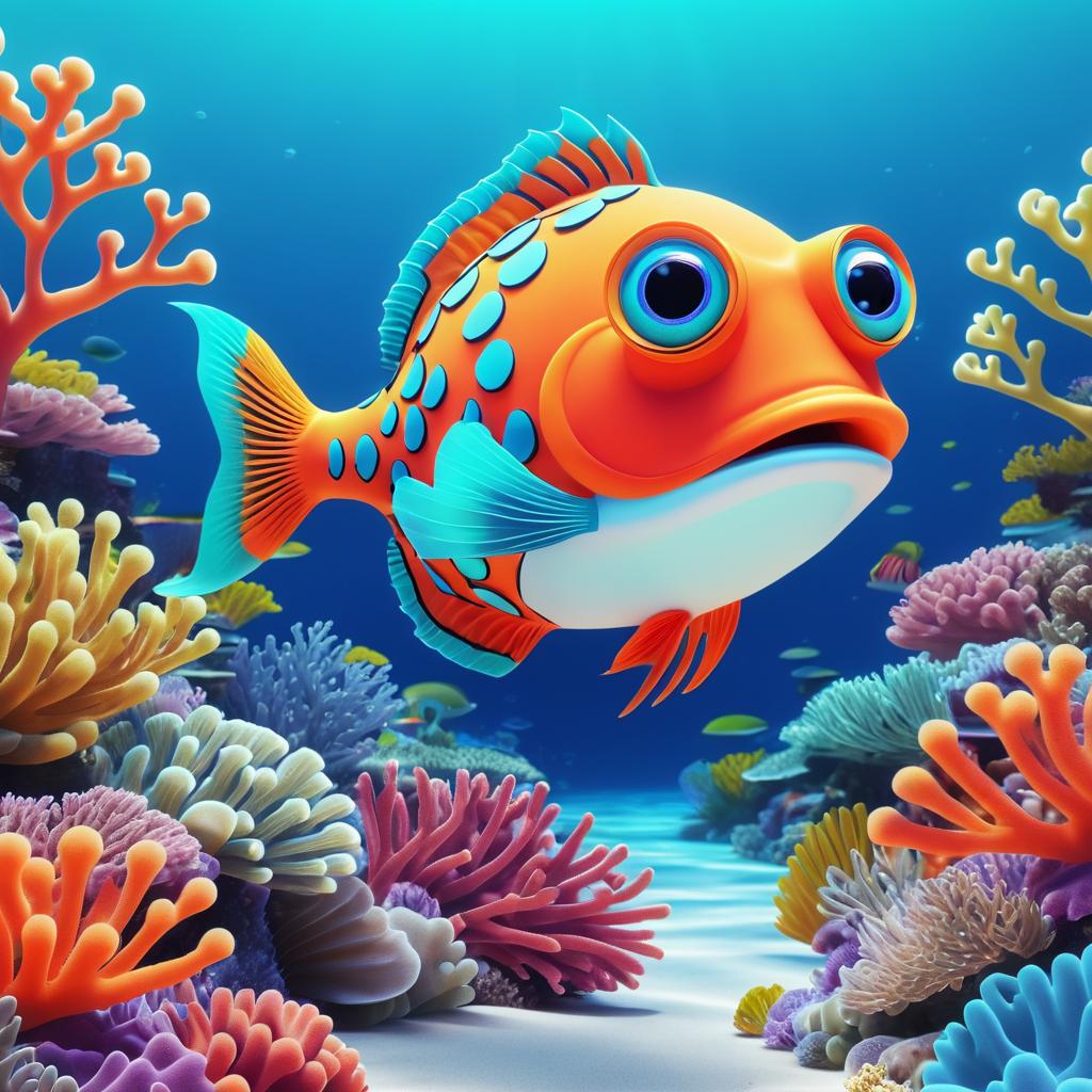 Whimsical Fish Character in Coral Reef