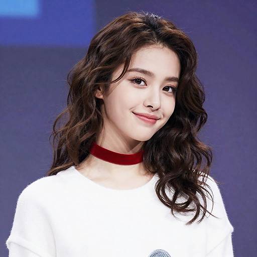 Young Woman in White Sweater with Red Choker