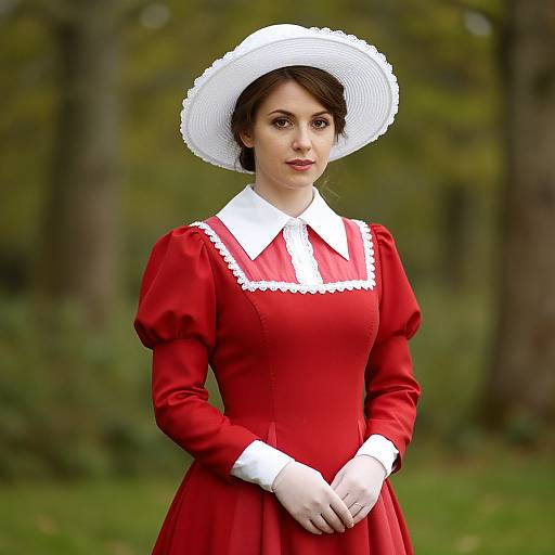 Victorian Nanny Woman in Red Dress