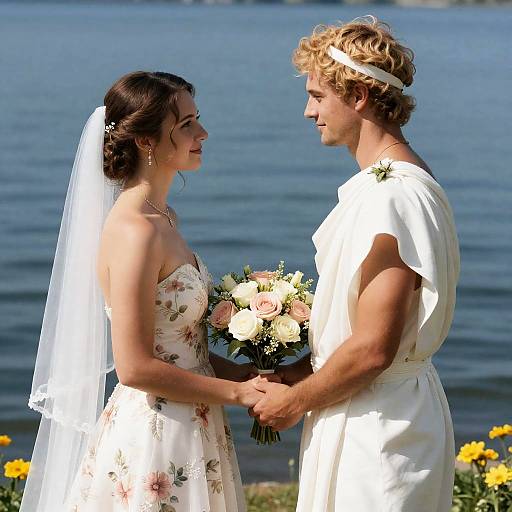 Romantic Wedding Scene by the Lake