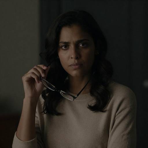 Moody Cinematic Portrait of Woman with Glasses