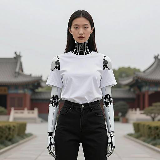 Cyborg Model Portrait in Serene Setting