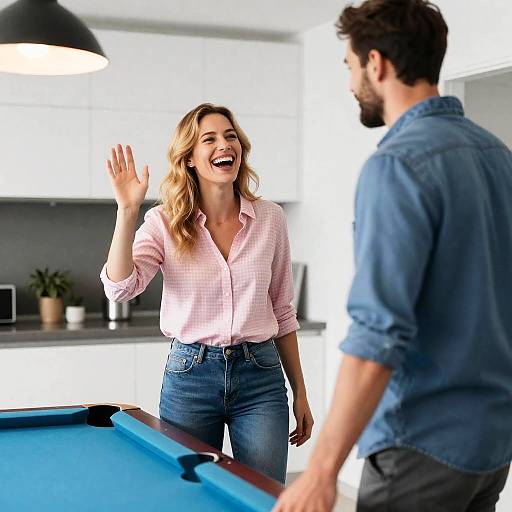 Cheerful Moment by the Pool Table