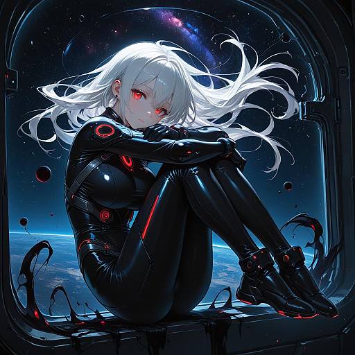 White-Haired Sci-Fi Woman in Space