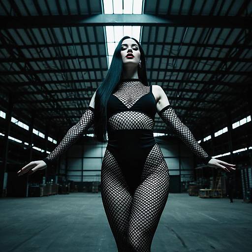 Gothic Fashion Model in Industrial Warehouse