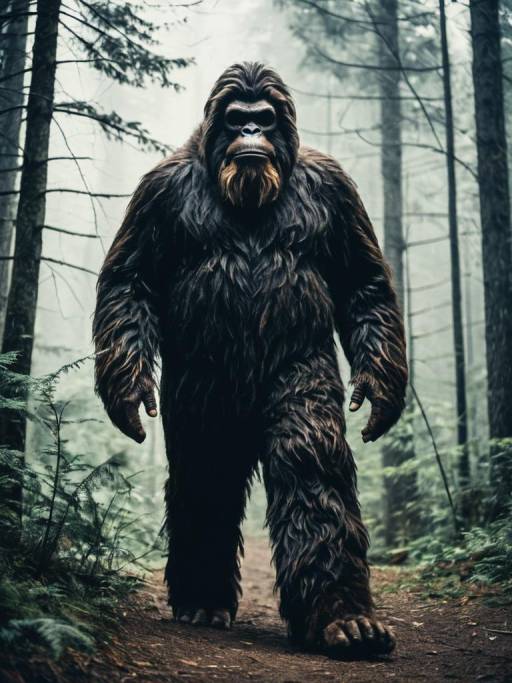 Man in Bigfoot Costume in Misty Forest