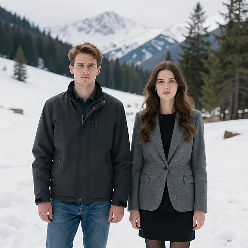 Couple in Snowy Mountain Landscape