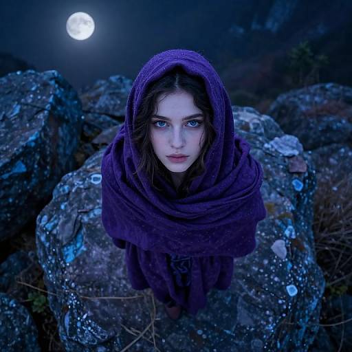 Enigmatic Portrait in Moonlit Landscape