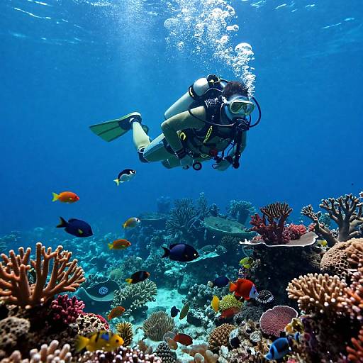 Steampunk Diver in Vibrant Coral Reef