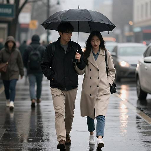 Romantic Stroll on a Rainy City Street